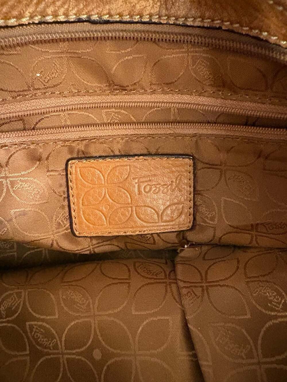 Fossil Brown Pebbled Leather Shoulder Bag Satchel with Side Pockets - Picture 5 of 10
